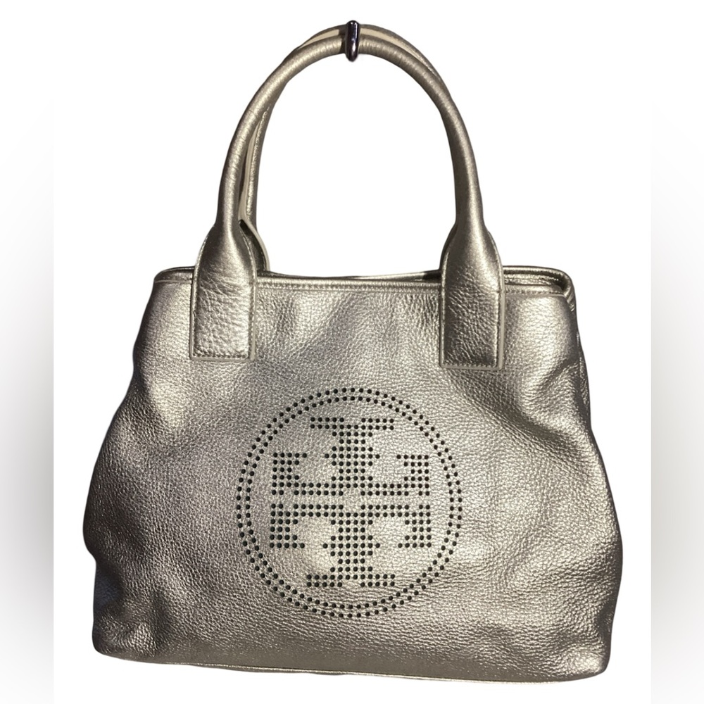 SOLD……..Tory Burch Signature Metallic Gold Thick Leather Satchel Tote Bag - Picture 1 of 11